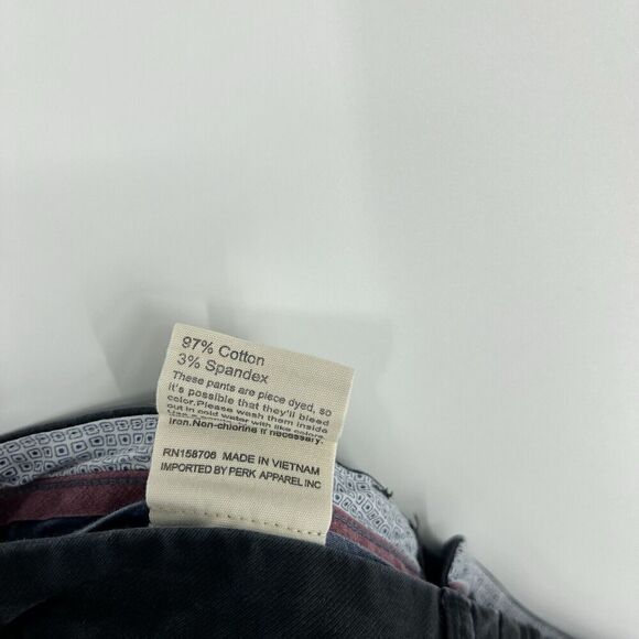 Perk Pants Size 32x32 Mens Black Slim Fit Stretch Tapered Leg Flat Front Chino - Picture 8 of 8